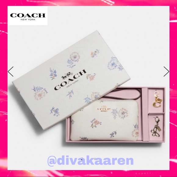 COACH Boxed Corner ZIP Wristlet Dandelion Floral - Picture 2 of 12